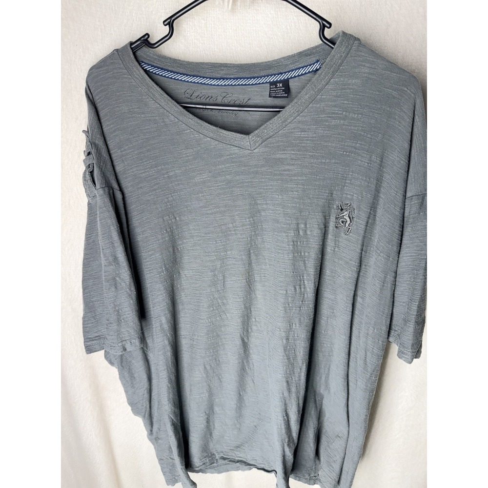 Lions Crest Shirt Mens 3X Gray V-Neck Slub Lion Logo Beach Boho